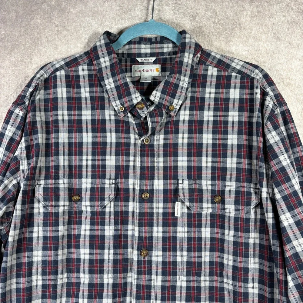 Carhartt Ford Shirt Mens Size XL Blue Plaid Relaxed Fit Button Down Long Sleeves